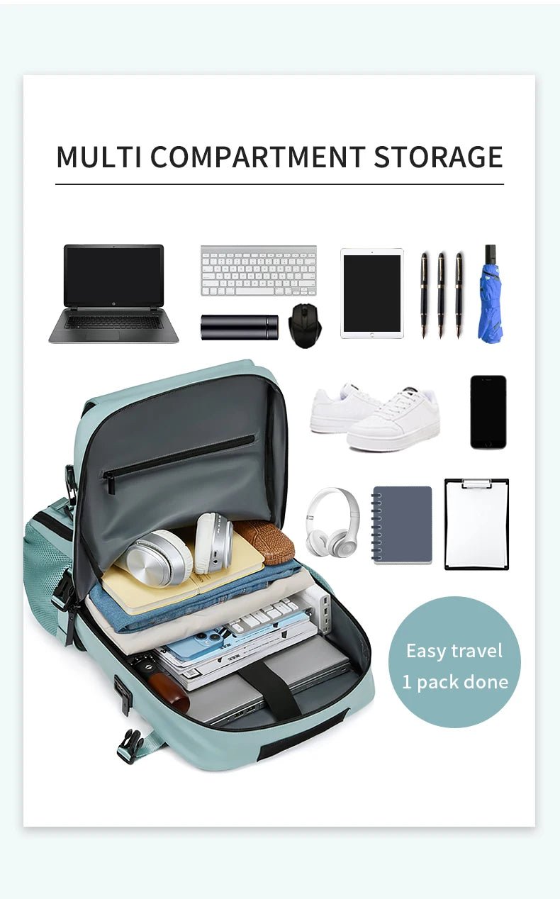 Waterproof 16" Laptop Backpack with Shoe Bag & USB Port - silverfoxgoods